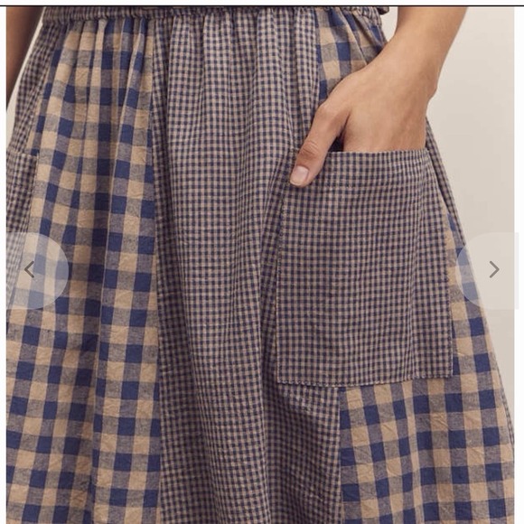 Amente LA Gingham Midi Skirt A-Line Preppy Cottagecore Elastic Waist Pockets - Picture 3 of 10